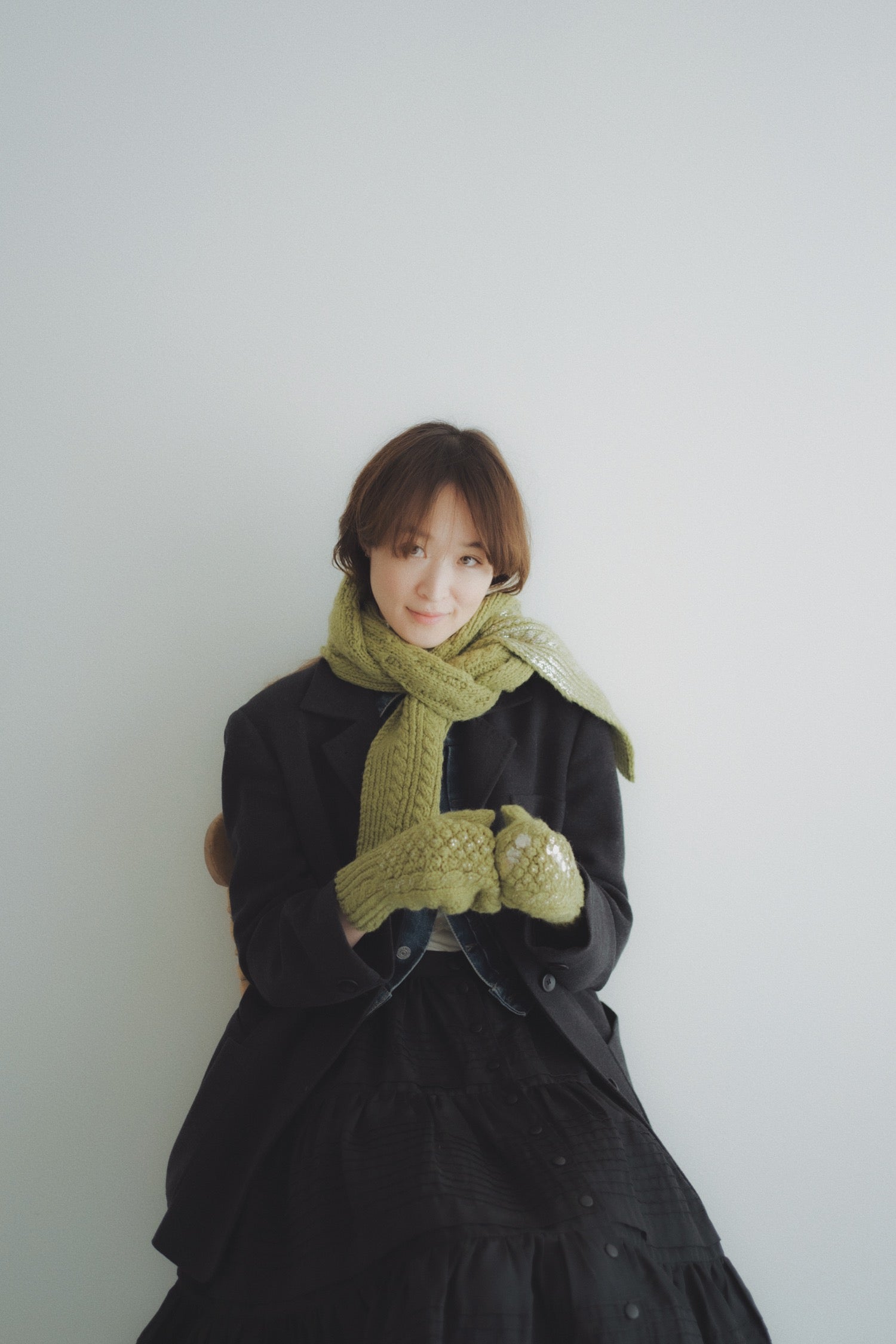 Knit scarf / GREEN - YUKI FUJISAWA online store